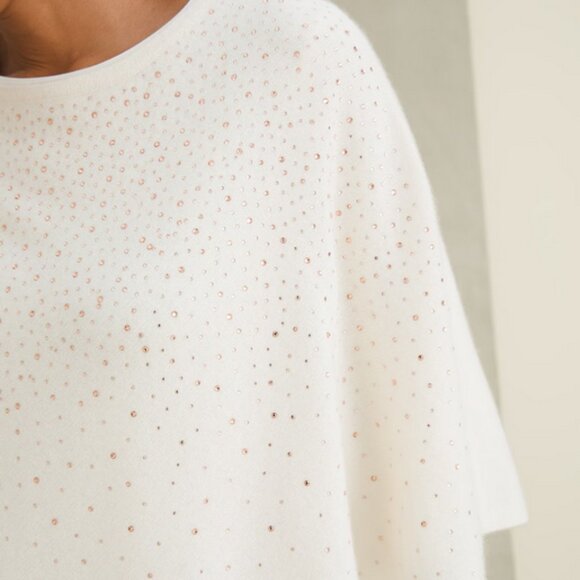 Chicos Cashmere Poncho Sweater Rhinestone Ivory Asymmetrical Wool Bedazzled - Picture 2 of 16